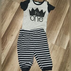 Mud Pie 2pc Black/Gray I'm One Birthday Crown Outfit Boys First Birthday!